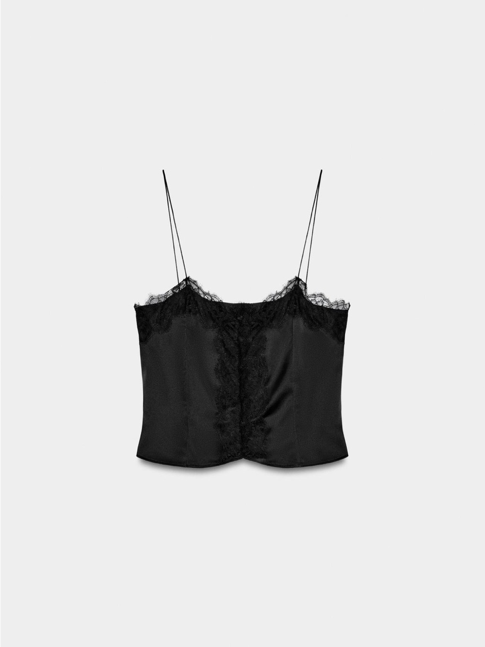 Zara Black Lace-Trim Satin Cami